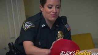 Blondie cop tries to suck a big cock and it is too big that is not capable to eat it all