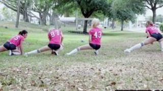 Sexy soccer and sex with four hot and nasty teen chicks