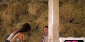 Skinny brunette teen gets fucked really hard outdoors