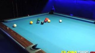 He gets to screw this Asian amateur if he wins in a simple game of pool