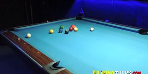 He gets to screw this Asian amateur if he wins in a simple game of pool