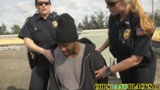 Horny officers with huge tits take this young black dude