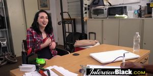 A big booty teen is getting banged in an office by a black cock