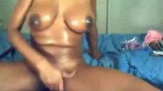 Oiled Ebony With Wonderful Tits Teasing The Feeling