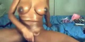 Oiled Ebony With Wonderful Tits Teasing The Feeling