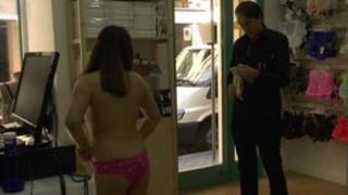 Asian slave disgraced in lingerie shop