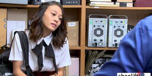 Petite asian teen tried to hide stolen things in office