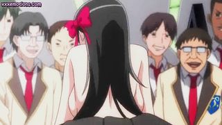 Anime brunette gets gangbanged