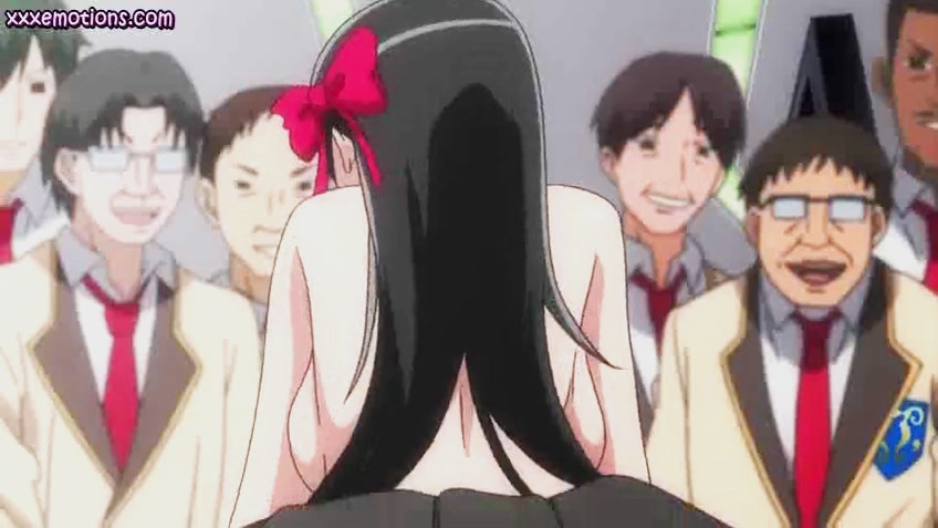 Anime brunette gets gangbanged