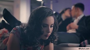 Threesome with the brunette maid and the latex goddess