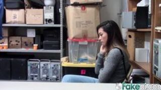 Cute tattooed babe gets busted shoplifting and gets banged hard against the desk to pay her crime