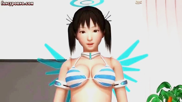 Winsome anime chick riding cock