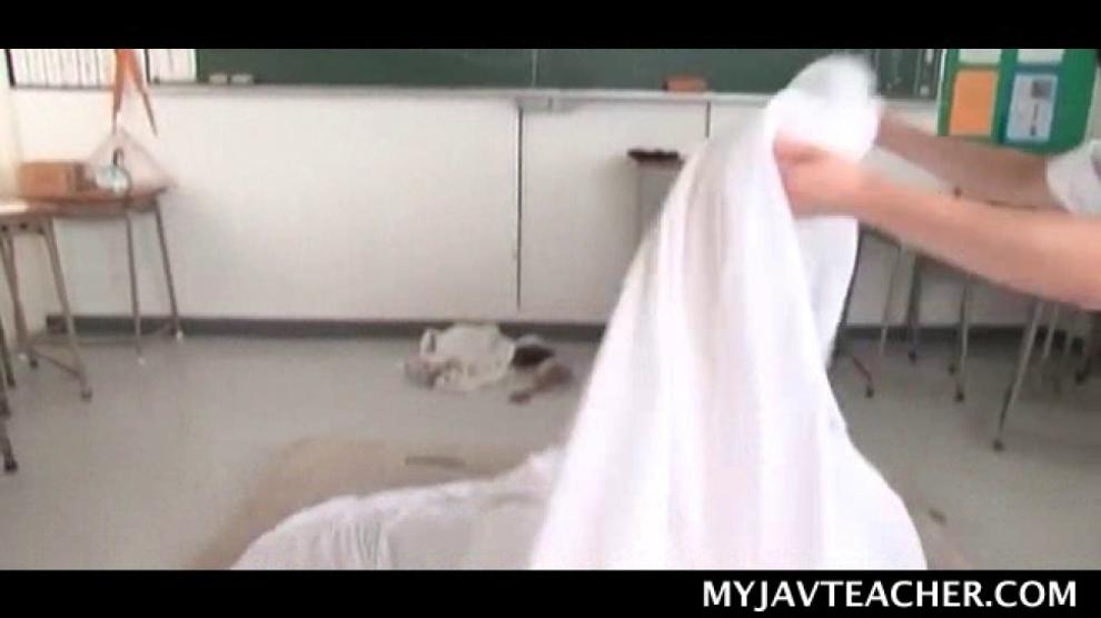Hot jap teacher pounded in her hairy cunt in classroom gangbang