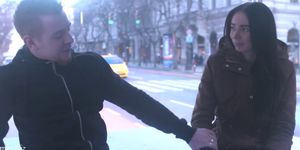 Alluring babe doggystyle banged in public