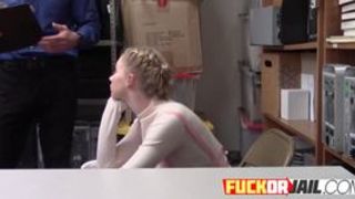 Tattooed guard pumping petite shoplifter