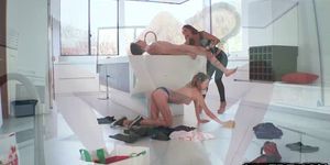 Horny teen couple threeway fuck with hot mom