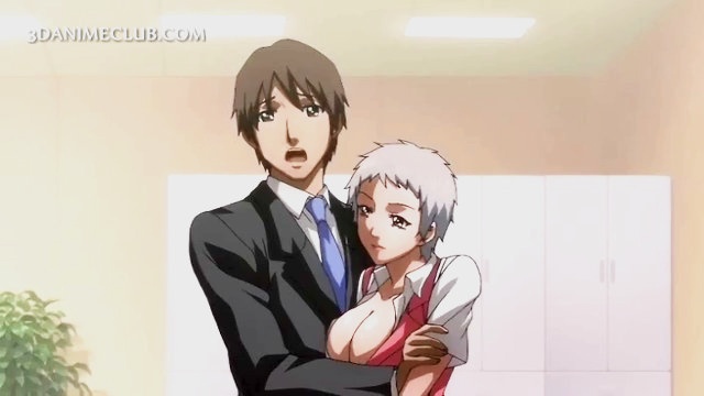 Horny anime teacher blowing cock gets jizzed all over