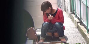 Bizarre Asian whore pees in car park
