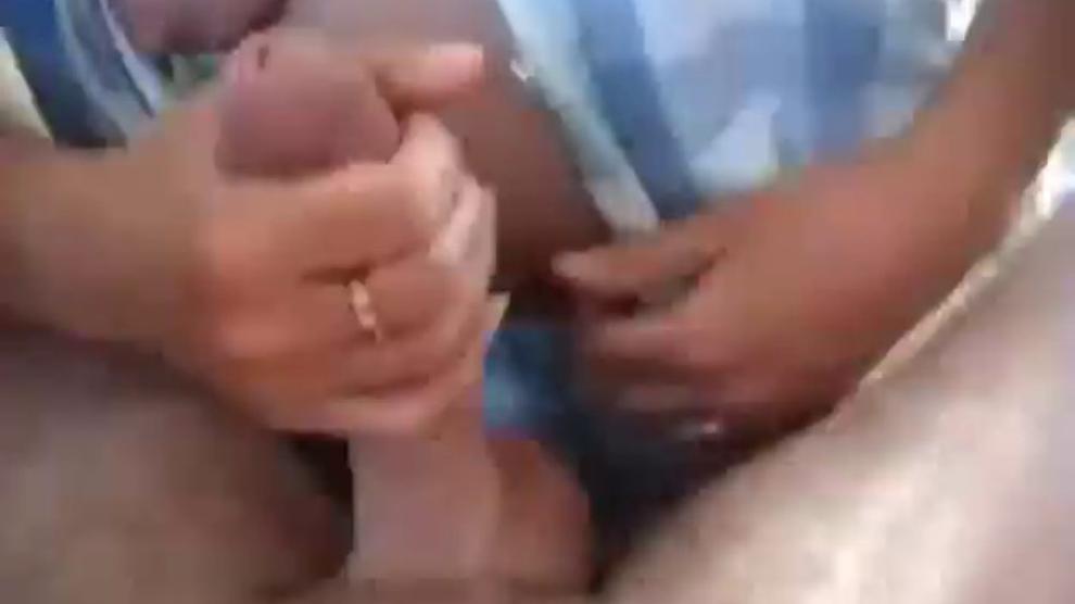 Horny blonde wife jerks cock and gets facialized