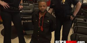 TWO horny MILFS ride BIG BLACK COCK in barbershop