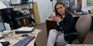 Foxy business woman nailed by pawn man at the pawnshop