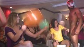 DANCING STRIPPER - Masked stripper receives blowjobs from naughty bachelorettes