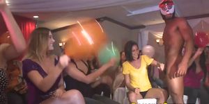 DANCING STRIPPER - Masked stripper receives blowjobs from naughty bachelorettes
