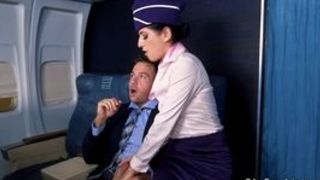 Stewardess fucks her big cock client