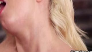 Naughty idol gets cumshot on her face gulping all the semen