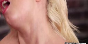Naughty idol gets cumshot on her face gulping all the semen