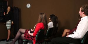 CFNM schoolgirls sucking dick at a class