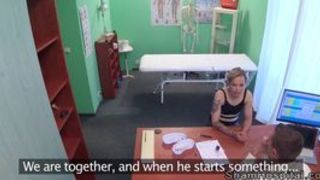 Doctor eating and banging blonde patient