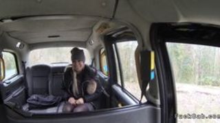 Freezed blonde warming on huge dick in fake taxi