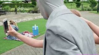 Horny Alessandra pounded by a living statue with a big hard cock
