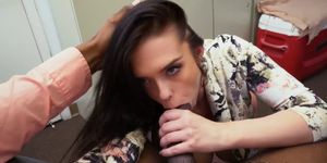 Busty babe rides black cock at sex audition