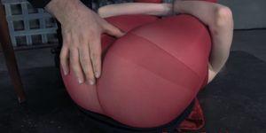 Hogtied babe restrained and dildo drilled