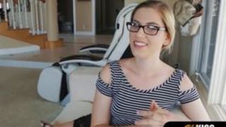 Bespectacled geeky blonde stepsister gets fucked hard
