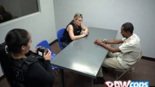 Big ass MILF officers interrogating a thick BBC with their cunts