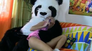 PANDA FUCK - Striptease and hot fuck for shy Panda