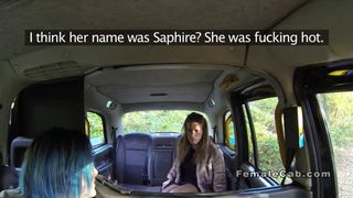 Lesbian face sitting in British fake taxi