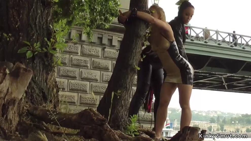 Blonde lick and dp fuck in public group