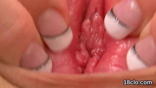 Ideal nympho is gaping slim cunt in closeup and having orgasm