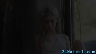 Blonde babe takes fat rod doggy style