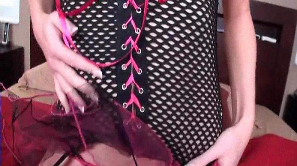 Cutie in sexy lingerie pleasing her hungry twat to orgasm