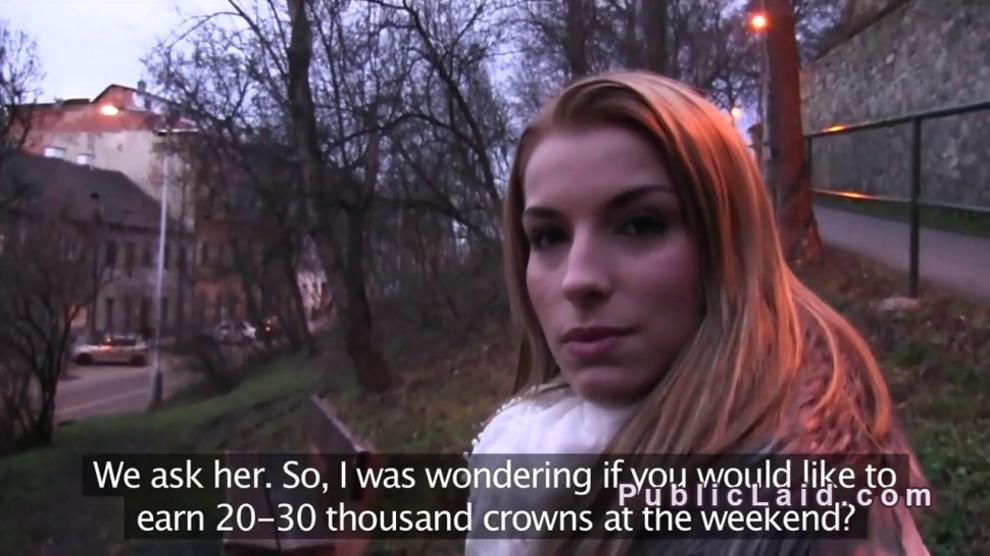 Blonde fucks outdoor by highway