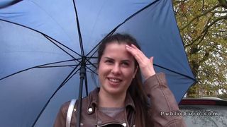Brunette bangs stranger for travel money