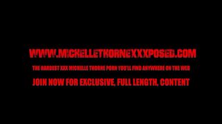 Slutty busty blonde nurse in latex and fishnets fucks her face and pussy with huge cock toy (Michelle Thorne)