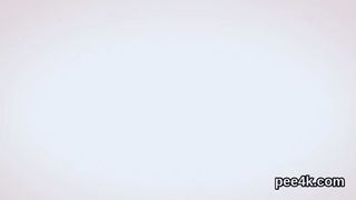 Ravishing teen is pissing and rubbing smooth vagina