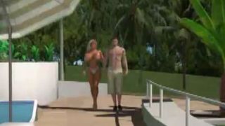 Huge titted hentai blondie gives head outdoors