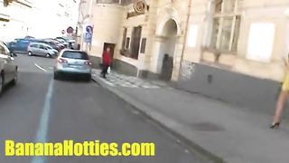 She shows her naked body at the public street